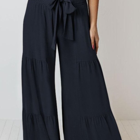 Tie Front Smocked Tiered Culottes - Picture 10 of 10